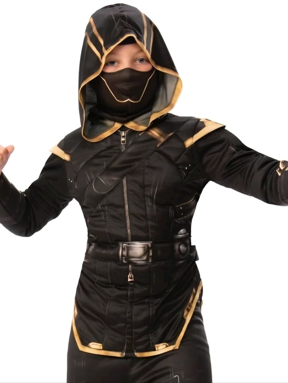 Marvel Avengers Endgame Hawkeye Ronin Black Hooded Utility Jacket with Gold Trim